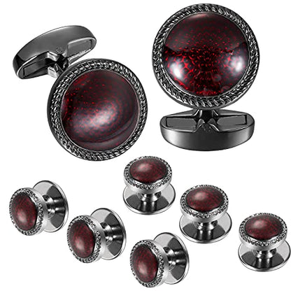 HAWSON Mens Cufflinks and Tuxedo Studs Set in Gift Box, Easy to Wear, Gifts or Jewelry for Men, Wedding Accessories, Designed - color: Red