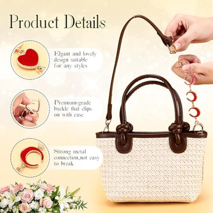 Sureio 5 Pcs Bag Extender Chain Pearl Purse Chain Ribbon Bow Keychain Extender Bag Strap Purse Charms Accessories for Handbag - color: Gold and Red