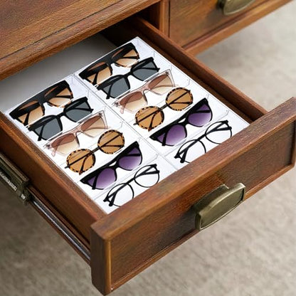 2 Pack Acrylic Sunglasses Organizer, Clear Eyeglasses Storage Case with 6 Slots, Stackable Display Tray for Eyewear, Jewelry, Makeup, 14.3x7x1.2 Inch