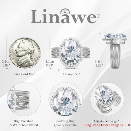 Linawe Costume Jewelry Adjustable Cocktail Ring for Women | Copper, Rhinestone, Cubic Zirconia, Oval, Fake Diamond, Crystal, Stone, Birthstone, Gemstone, Big, Chunky, Statement - color: White Clear