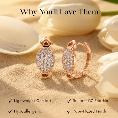Gempires Huggie Hoop Earrings for Women | Cubic Zirconia Fashion Earrings Collection | Gold, Silver & Rose Gold Tone Styles | Lightweight Everyday Jewelry - color: Oval Pave Huggie