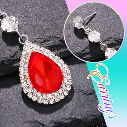 Catery Rhinestone Earrings Silver Crystal Teardrop Earrings Long Wedding Jewelry for Women - color: Red