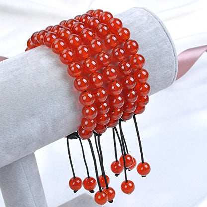 MASSIVE BEADS Natural Healing Power Gemstone Crystal Beads Unisex Adjustable Macrame Bracelets - color: Carnelian, size: 6mm