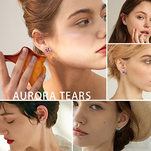 Aurora Tears Butterfly Necklace Earrings Ring Bracelet - Women 925 Sterling Silver Animal Butterflies Birthstone Pendant Crystal Wedding Birthday Jewelry - color: earrings-February-Amethyst