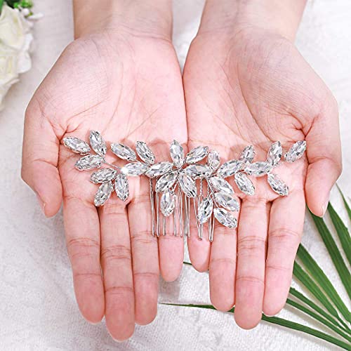 Bride Crystal Wedding Hair Comb Silver Bridal Side Comb Rhinestone Hair Accessorie for Women (A-Silver)
