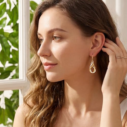 Two Tone Twisted Drop Earrings for Women Gold and Silver Dangle Earrings | Hypoallergenic Mixed Metal Earrings 14K Gold and Silver Plated Dangly Leverback Earrings Trendy Jewelry Gifts - color: Two Tone