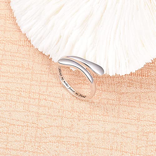 Fookduoduo 925 Sterling Silver Ring Inspirational Jewelry adjustable Wrap Open Rings for Women - style: Always My Mother Forever My Friend Jewelry