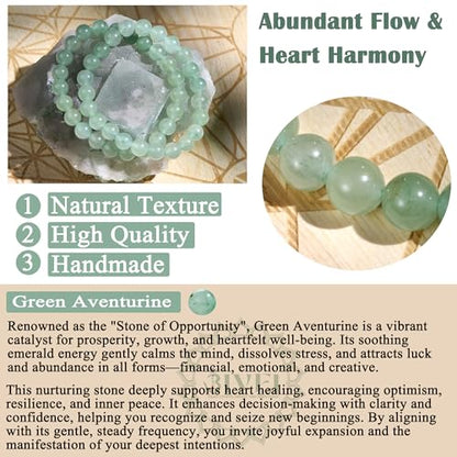 Bivei Natural Crystals Gemstone Healing Stretchy Round Beaded Bracelet | 8MM Semi Precious Beads Bracelet, Handmade Spiritual Jewelry Gift for Women Men,Enhance Positive Energy - color: 8mm Green Aventurine (Growth), size: Medium: 6.8-7.24 inch
