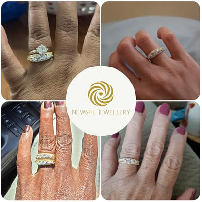Newshe Jewellery Moissanite Wedding Bands for Women Eternity Ring 925 Sterling Silver Engagement Anniversary Stacking Size - color: Moissanite-18k Yellow Gold Plated