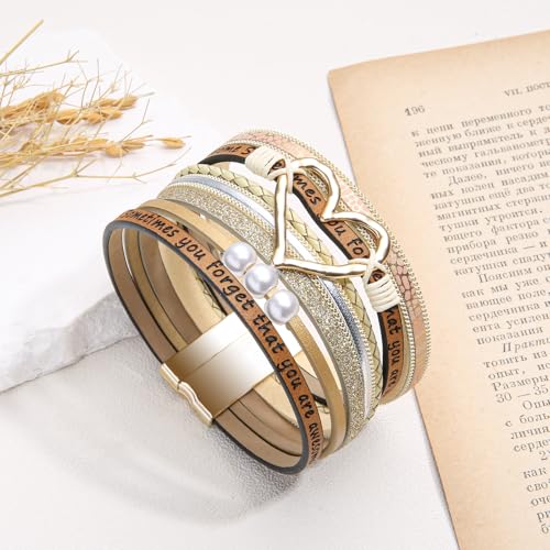 Desimtion Inspirational Tree of Life Boho Leather Wrap Bangle Bracelets for Women, Teen Girl Gifts Trendy Stuff, Fashion Accessories Jewelry Gifts for Women Girls - color: Beige-gold heart