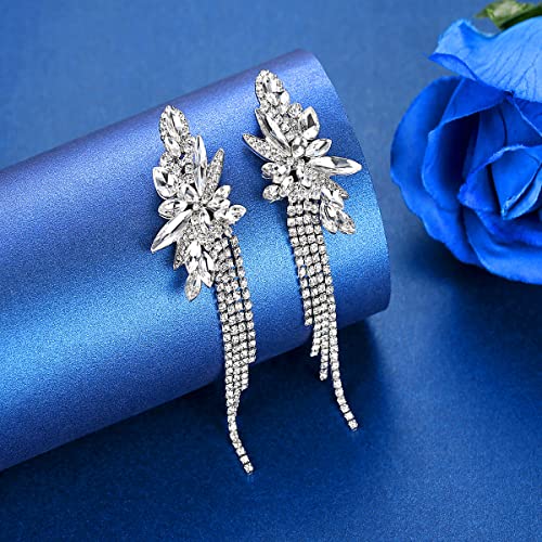 Marquise Crystal Bridal Chandelier Dangle Drop Earrings Ladies Gifts in Silver/Gold Tone - color: silver