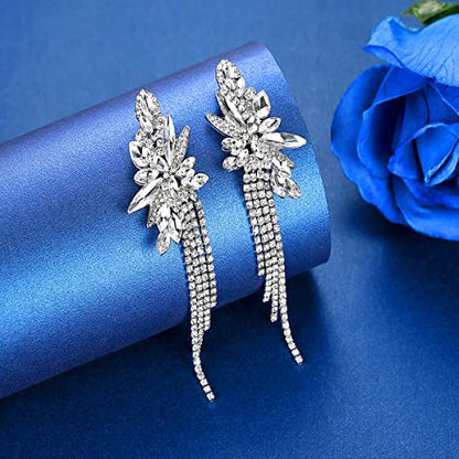 Marquise Crystal Bridal Chandelier Dangle Drop Earrings Ladies Gifts in Silver/Gold Tone - color: silver