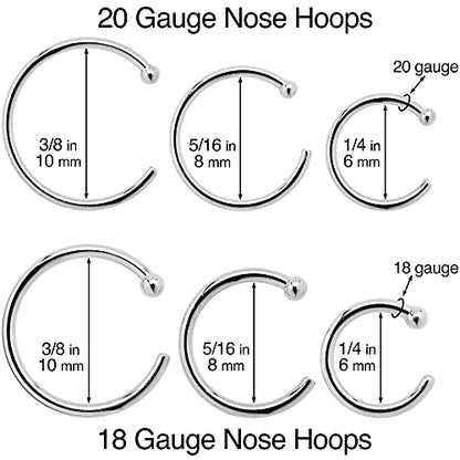 Body Candy 14k Solid Gold Nose Hoop Nose Ring, Real Gold Hypoallergenic Nose Piercing Jewelry - Handmade in USA by Master Jeweler, 20 Gauge 1/4"