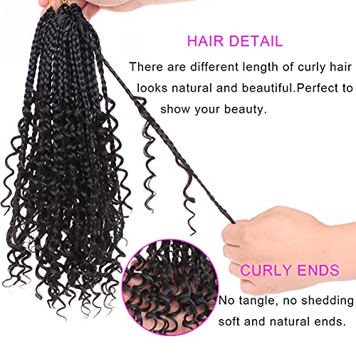 Unionbeauty 8 Packs Boho Box Braids Crochet Hair 14 Inch Messy Goddess Box Braids Crochet Hair Curly Ends Pre-looped Individual Synthetic Braiding Hair Bob Bohemian Hippie Braids for Black Woman 1B# - color: 1B#, size: 14 Inch (Pack of 8)