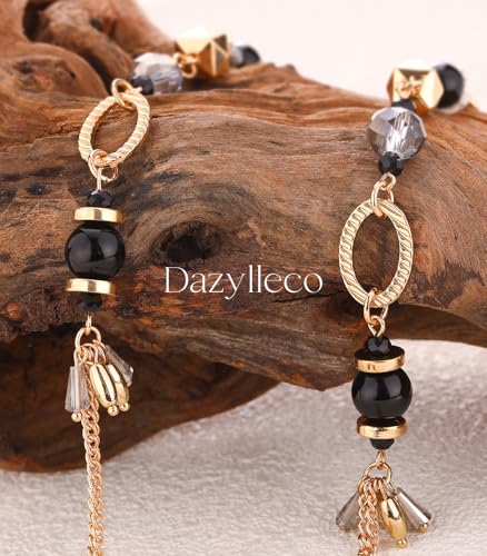 Long Gold Boho Necklaces for Women Beaded Statement Chain Long Necklace Gold Costume Jewelry Birthday Gifts for Her - color: Black