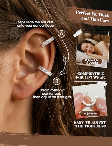 Sanfenly Ear Cuffs Earrings for Women Non Piercing | 14K Gold Plated Ear Cuffs for Non Pierced Ears, Hypoallergenic Clip on Earrings Cartilage Earring, Fake Ear Piercings - color: Silver Plated-Classic