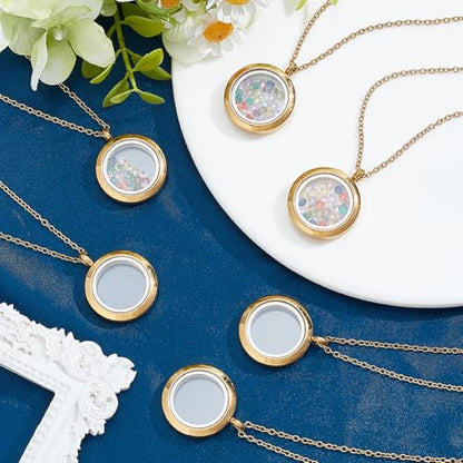 6Pcs Stainless Steel Locket Pendants Gold Floating Memory Locket | Flat Round Birthstone, Polished Keepsake, Living Picture Pendant Necklace, Women Friendship Necklaces Nostalgic Decor - style: gold