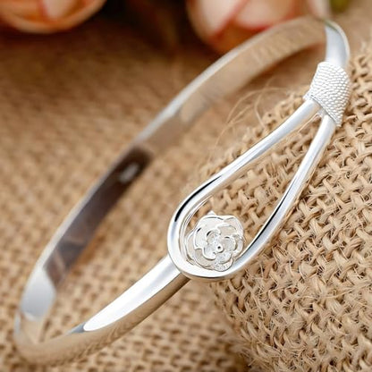 925 Sterling Silver Bangles For Women Handmade Silver Bangles Open Adjustable Bangle Bracelets For Women Silver Open Cuff Bracelets Stackable Wrap Bangles Festival Jewelry Gifts - color: Style 02