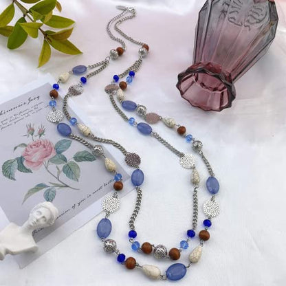 Bocar Long Necklaces for Women Trendy, Boho Layered Crystal Beaded Collar Necklaces for Women, Fashion Statement Necklaces Jewelry - color: Airy blue