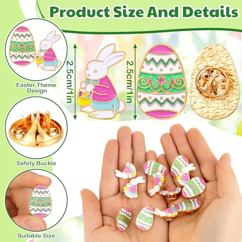 Riceshoot 12 Pcs Easter Egg and Bunny Enamel Lapel Pin Set Pastel Easter Spring Brooch Badge Pins Cartoon Cute Rabbit Enamel Pin for Clothes Bags Backpack Holiday Jewelry Gift