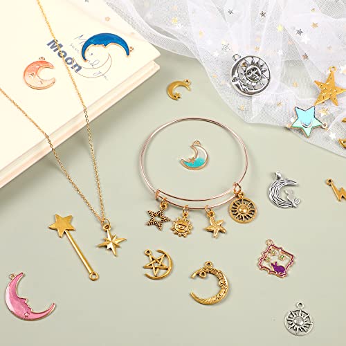SANNIX 120Pcs Mixed Sun Star Moon Charms Jewelry Making Gold Enamel | Charm Pendants for DIY Necklace Bracelet Making Supplies - style: Sun Star Moon