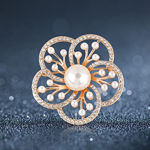 Pearl Diamond Brooch Pins for Dress Sweater Scarf, Wedding Party Decoration Birthday Christmas Gift - style: Flower