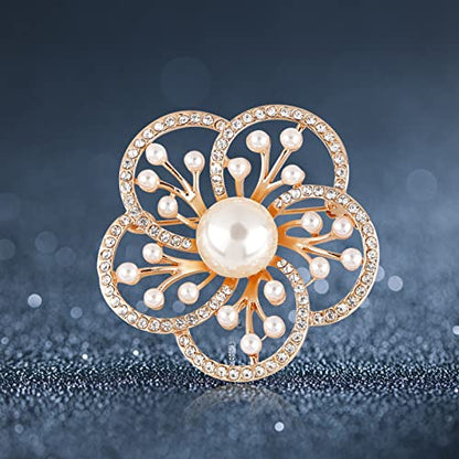 Pearl Diamond Brooch Pins for Dress Sweater Scarf, Wedding Party Decoration Birthday Christmas Gift - style: Flower