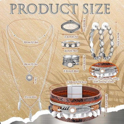 Ecally Bohemian Western Jewelry Turquoise Set Women Country Pendant Long Choker Layered Bracelets Earrings Ring for Women - color: White, style: Bohemia