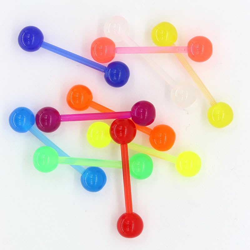 FORUBUS Colorful Tongue Rings Nipple Rings for Women Body Piercing Jewelry 14G 16mm Pierced Barbells Body Jewelry 50Pcs/30Pcs/20Pcs Pack - color: E-10pcs glow
