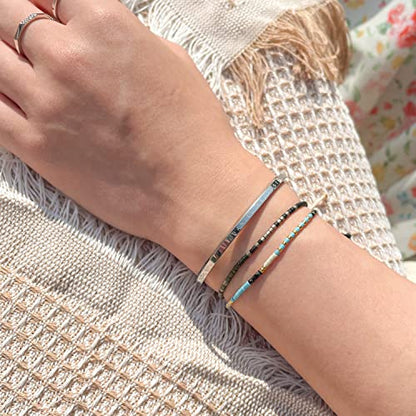 KELITCH Women Friendship Bracelet Seed Beads Miyuki Thin Strand Bracelets Adjustable Boho Jewelry - color: Blue 88L