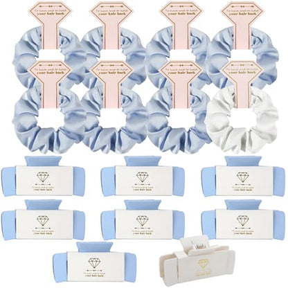 Bridesmaid Scrunchies Proposal Gifts 4.1 Inch Square Set of 8 Bachelorette Hair Claw Clips ideas Bridal Shower Gift for Wedding Party Favors (16pcs White&Dusty Blue) - color: 16pcs White&Dusty Blue