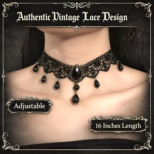 Millennials In Motion Lace Choker Necklace with Beaded Crystal Drops