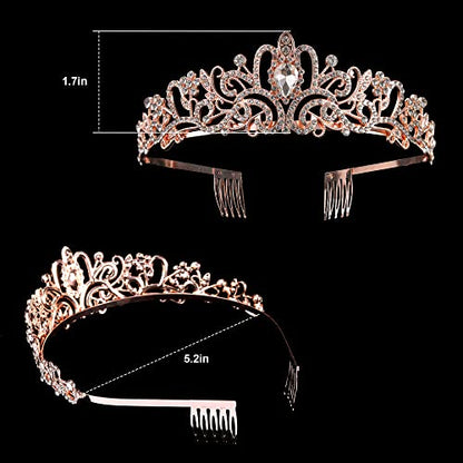 Crystal Tiara Crowns For Women Girls Princess Elegant Crown with Combs Women's Headbands Bridal Wedding Prom Birthday Party - color: Rose Gold Crown 5PCS, size: 5Pcs