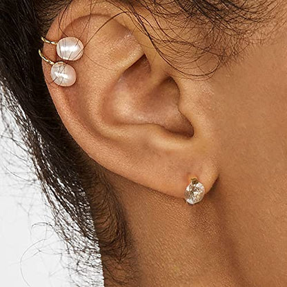 Tiny Huggie hoop Earrings for Women | 14k Gold Plated, Mini Round Cubic Zirconia, Small Simulated Diamond Huggies, Hypoallergenic Jewelry Gifts - color: Clear