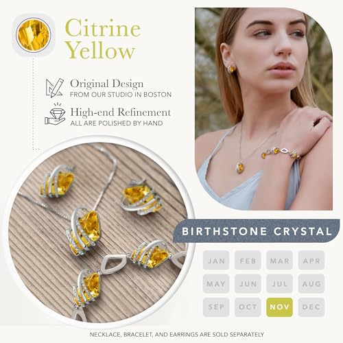 Gifts for Women, Wish Stone Stud Earrings with Birthstone Crystals, 18K Rose Gold Plated or Silver-tone - color: 211-November-Citrine Yellow-Silvertone