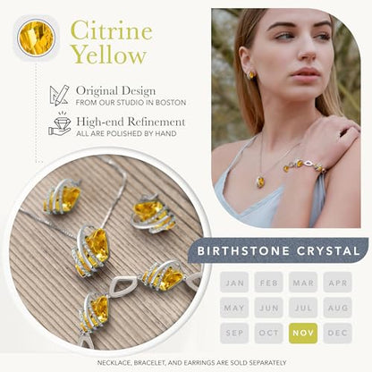 Gifts for Women, Wish Stone Stud Earrings with Birthstone Crystals, 18K Rose Gold Plated or Silver-tone - color: 211-November-Citrine Yellow-Silvertone