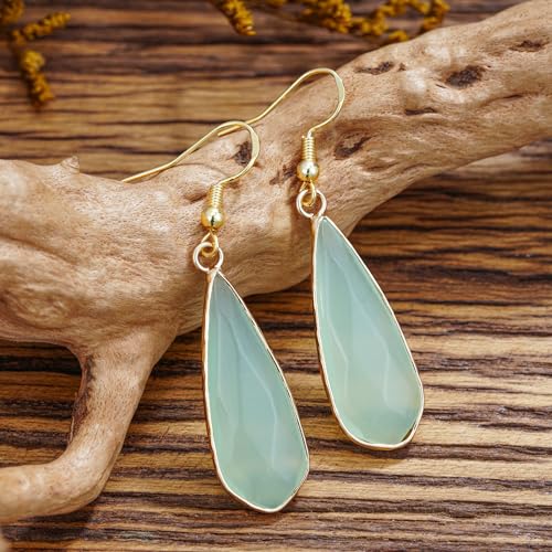 Boho Multiple Style Natural Stone Earrings for Women Unique Healing Gemstone Energy Hypoallergenic Lightweight Dangle Drop Earrings Multiple Styles Earrings Jewelry for Birthday Party Gift - style: Green Agate