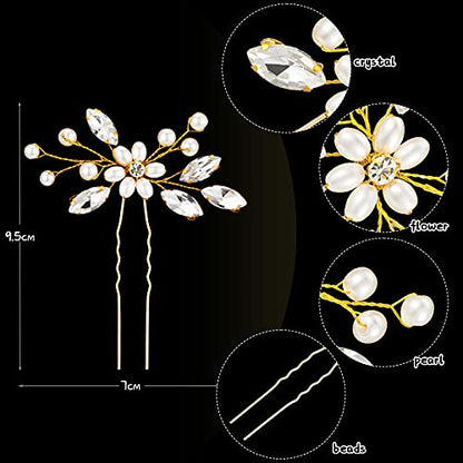 5 Pieces Wedding Hair Comb Bridal Hair Pins Crystal Pearl Hair Accessories Rhinestone Flower Hair Piece for Wedding Bride Women(Gold) - color: Gold