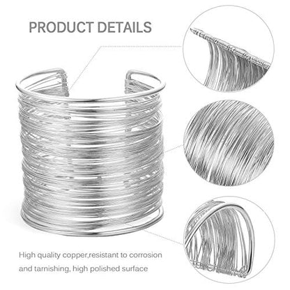 RIOSO 4 Pcs Cuff Bangle Bracelet for Women Open Wide Wire Bracelets Wrist Cuff Wrap Bracelet - color: Silver