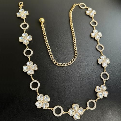 Women's Chain Belt Adjustable Rhinestone Metal Waist Belts for Women Ladies Chain Belt for Dresses - color: S-05
