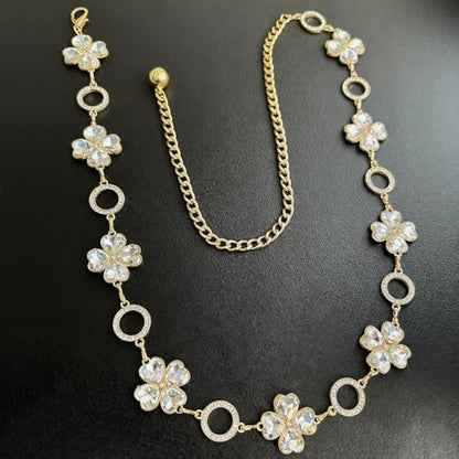 Women's Chain Belt Adjustable Rhinestone Metal Waist Belts for Women Ladies Chain Belt for Dresses - color: S-05