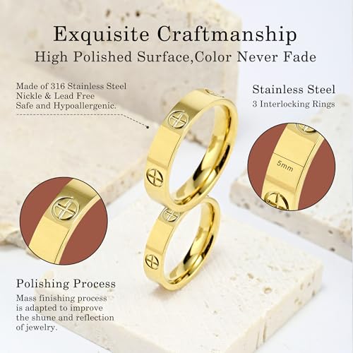 YCSLYW Ladies Stainless Steel Ring Love Friendship Ring Golden high polishing, low allergy Wedding Jewelry Valentine's Day Birthday Gift, 5-10 - color: Gold, size: 6