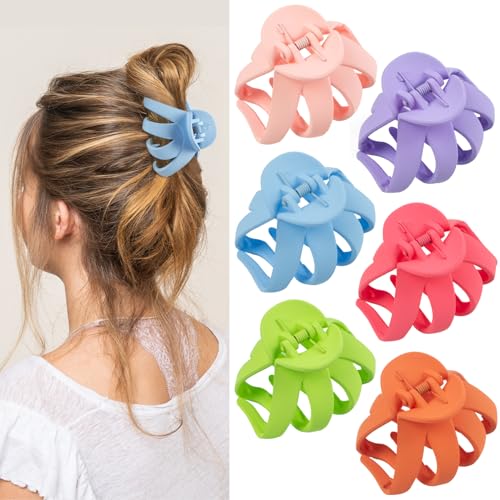 2.8 Medium Matte Hair Claw Clips for Thin Hair, 90' Strong Hold Non-slip Neutral Octopus Jumbo Hair Accessories for Women and Girls (Shiny) | Non-Slip Strong Hold Hair Clips for Thin to Medium Thick Hair, Durable Medium Octopus Claw Clips, Bright Pastels