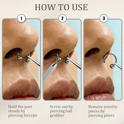 Piercing Taper Ball Grabber Tool Stainless Steel Nose Ear Piercing Kits | Nose Septum Eyebow Helix Conch Tragus Daith Piercing Jewelry Changing Tool,14G 16G 18G 20G Flat Back Earrings Applicator Tool - style: Piercing Taper(14G 16G 18G 20G)+Ball Grabber T