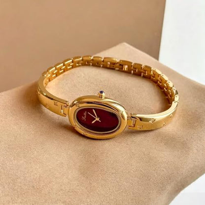 FORSINING Watches for Women, Ladies Quartz Watch Oval Crystal Watch, Japanese Quartz Movement 3ATM Waterproof Fashion Female Wrist Watch Luxury Birthday Gifts - color: Yellow