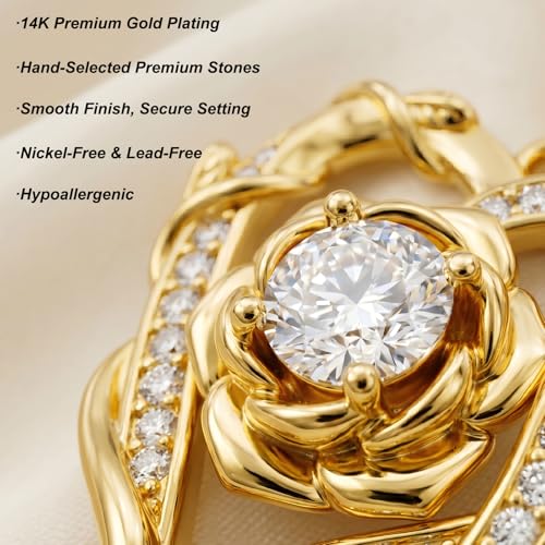 KQ&TTENG Heart Necklaces for Women 14K Gold Plating Hearts Necklace CZ Romantic Rose Pendant Mothers Day Anniversary Birthday Gift for Wife Mom Her - style: 12-Rose Ribbon Necklace