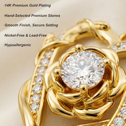 KQ&TTENG Heart Necklaces for Women 14K Gold Plating Hearts Necklace CZ Romantic Rose Pendant Mothers Day Anniversary Birthday Gift for Wife Mom Her - style: 12-Rose Ribbon Necklace