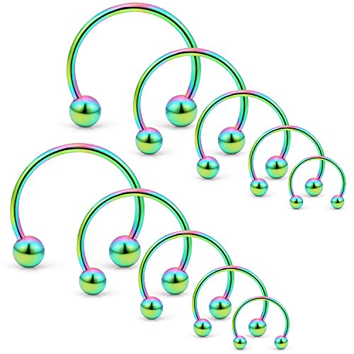 SCERRING 10PCS 20G Stainless Steel Horseshoe Septum Ring Nose Rings Hoop Helix Daith Cartilage Tragus Earrings Eyebrow Body Piercing Jewelry 6-14mm - color: Rainbow