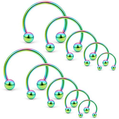 SCERRING 10PCS 20G Stainless Steel Horseshoe Septum Ring Nose Rings Hoop Helix Daith Cartilage Tragus Earrings Eyebrow Body Piercing Jewelry 6-14mm - color: Rainbow