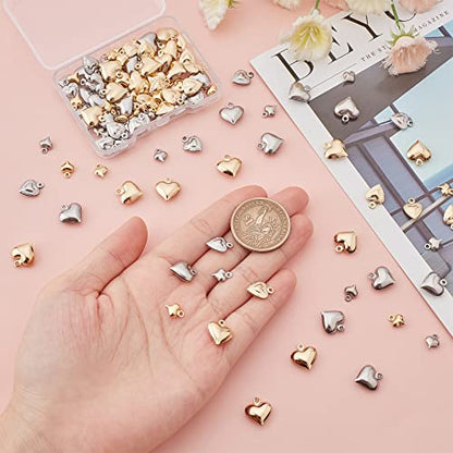 SUNNYCLUE 1 Box 120Pcs 6 Styles Valentine's Day Charms Metal Heart Charms Silver Heart Shaped Charms Gold 3D Love Charms for Jewelry Making Charms DIY Earring Necklace Bracelet Gifts Craft Supllies - color: 1 Box 120pcs 2 Colors 3d Heart Charms